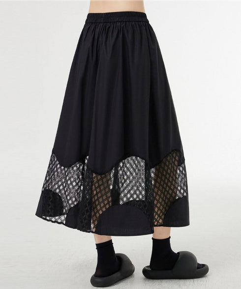 Curved Mesh Panel Flare Skirt